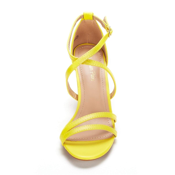 Open Toe Stiletto Strappy Sandals - YELLOW PU - 4